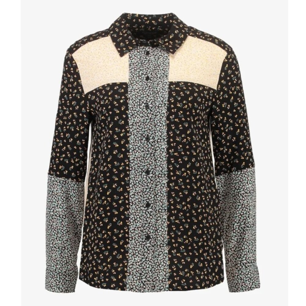 NWT TOPSHOP Floral Patchwork Button-Down Blouse, Mix & Match Print, Sz 2